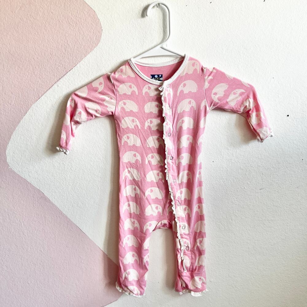 KicKee Pants‎ Ruffle Footie Lotus Elephant Pink Size 3-6 Months